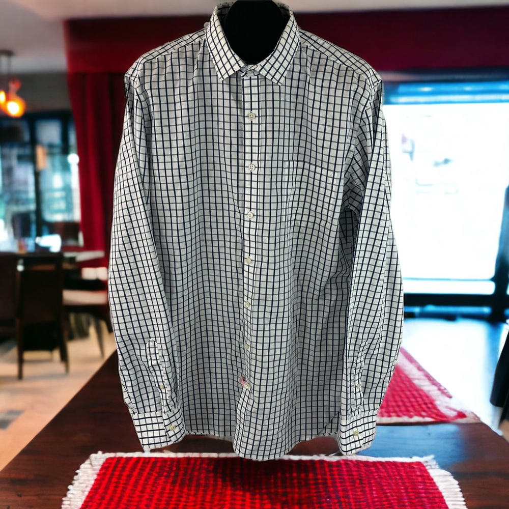 80’s two ply Blue and White Plaid button Down Thompson Shirtings J. Crew XLT - Picture 1 of 11